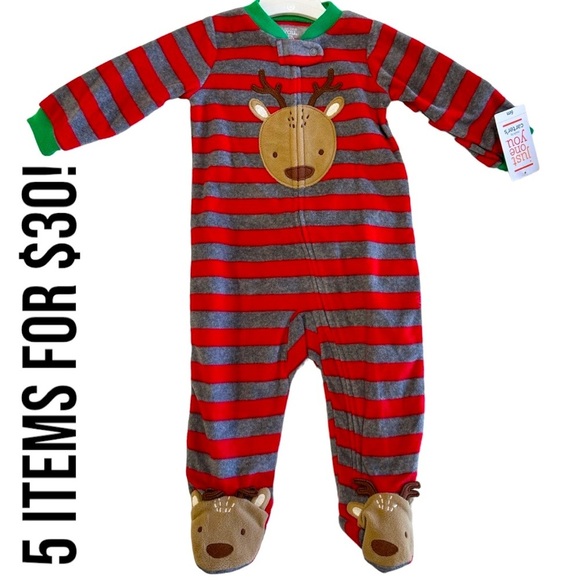5/$30 NWT Carter’s Christmas Zip Reindeer Footies 6M - Picture 1 of 10